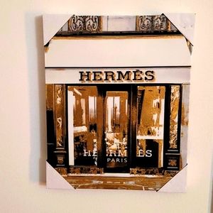 HERMES DESIGNER STOREFRONT IN GOLD CANVAS WRAPPED ART 16×20 NIB